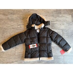 Sam Edelman Puffer Jacket Medium 10 12 Girls Black Faux Shearling Star Quilted